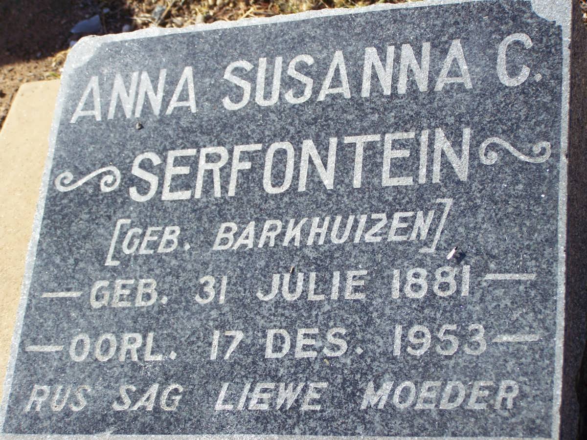SERFONTEIN Anna Susanna C. nee BARKHUIZEN 1881-1953
