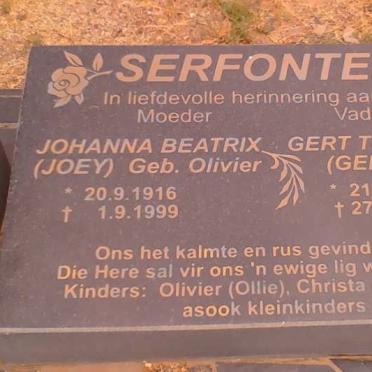 SERFONTEIN Gert Thomas 1909-2000 &amp; Johanna Beatrix OLIVIER 1916-1999
