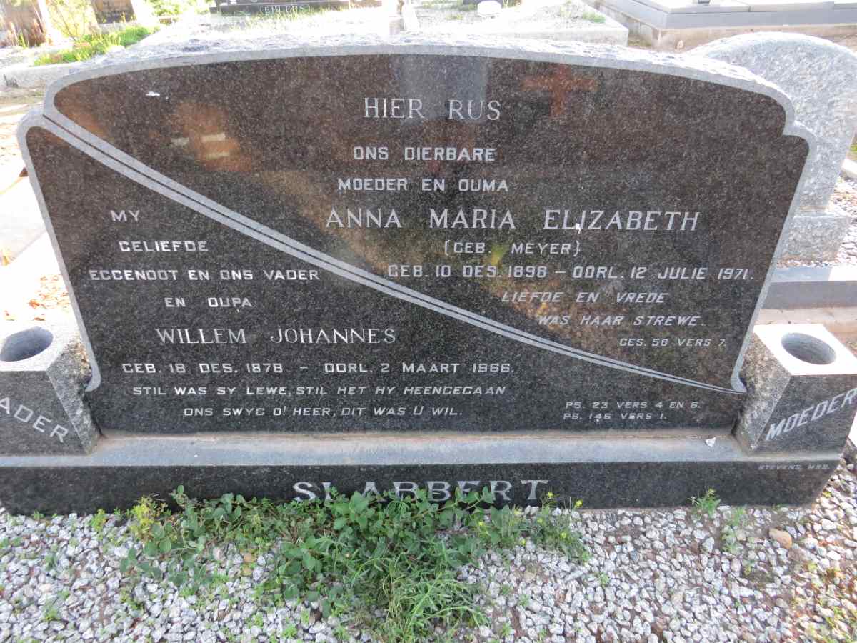 SLABBERT Willem Johannes 1878-1966 & Anna Maria Elizabeth MEYER 1898-1971