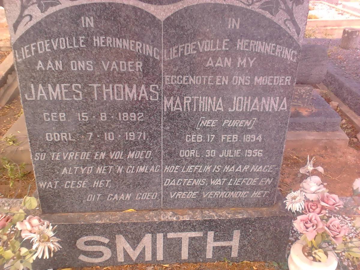 SMITH James Thomas 1892-1971 &amp; Marthina Johanna PUREN 1894-1956