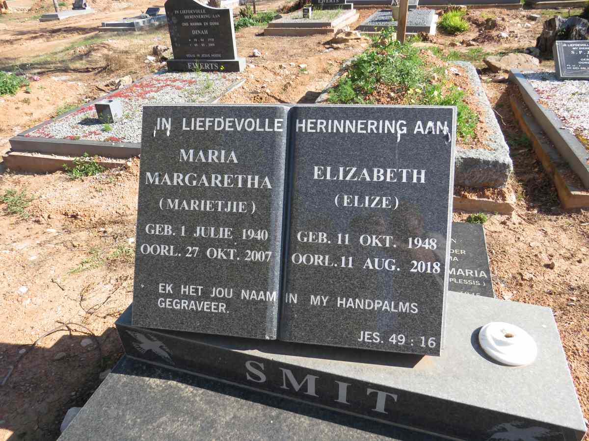 SMIT Maria Margaretha 1940-2007 :: SMIT Elizabeth 1948-2018