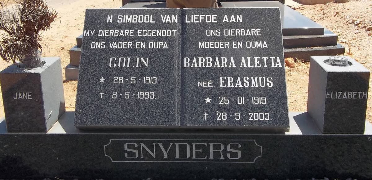 SNYDERS Colin 1913-1993 &amp; Barbara Aletta 1919-2003
