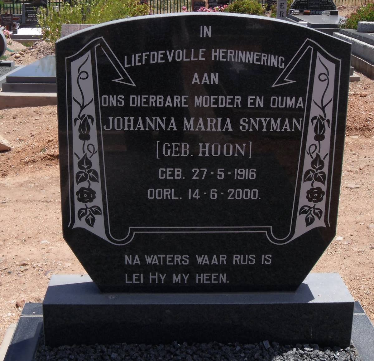 SNYMAN Johanna Maria nee HOON 1916-2000