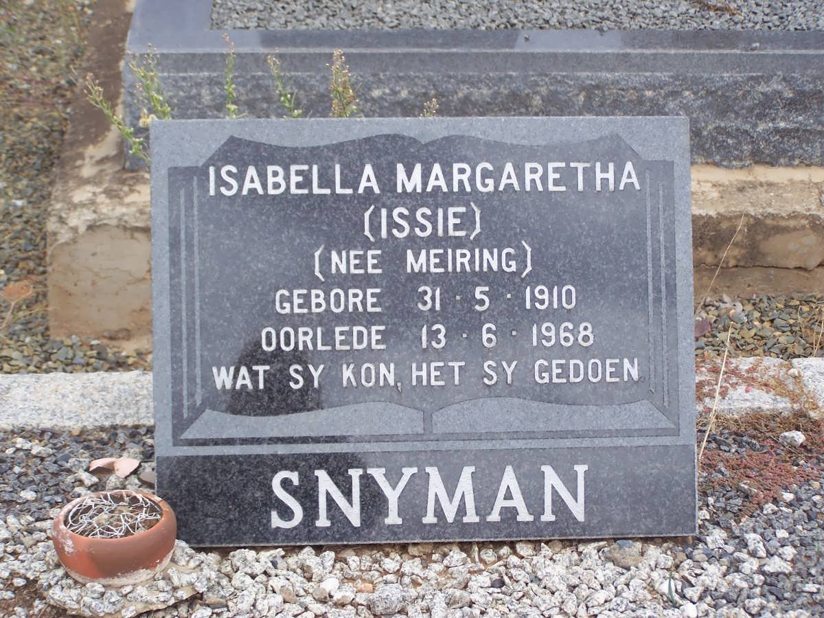 SNYMAN Isabella Margaretha nee MEIRING 1910-1968