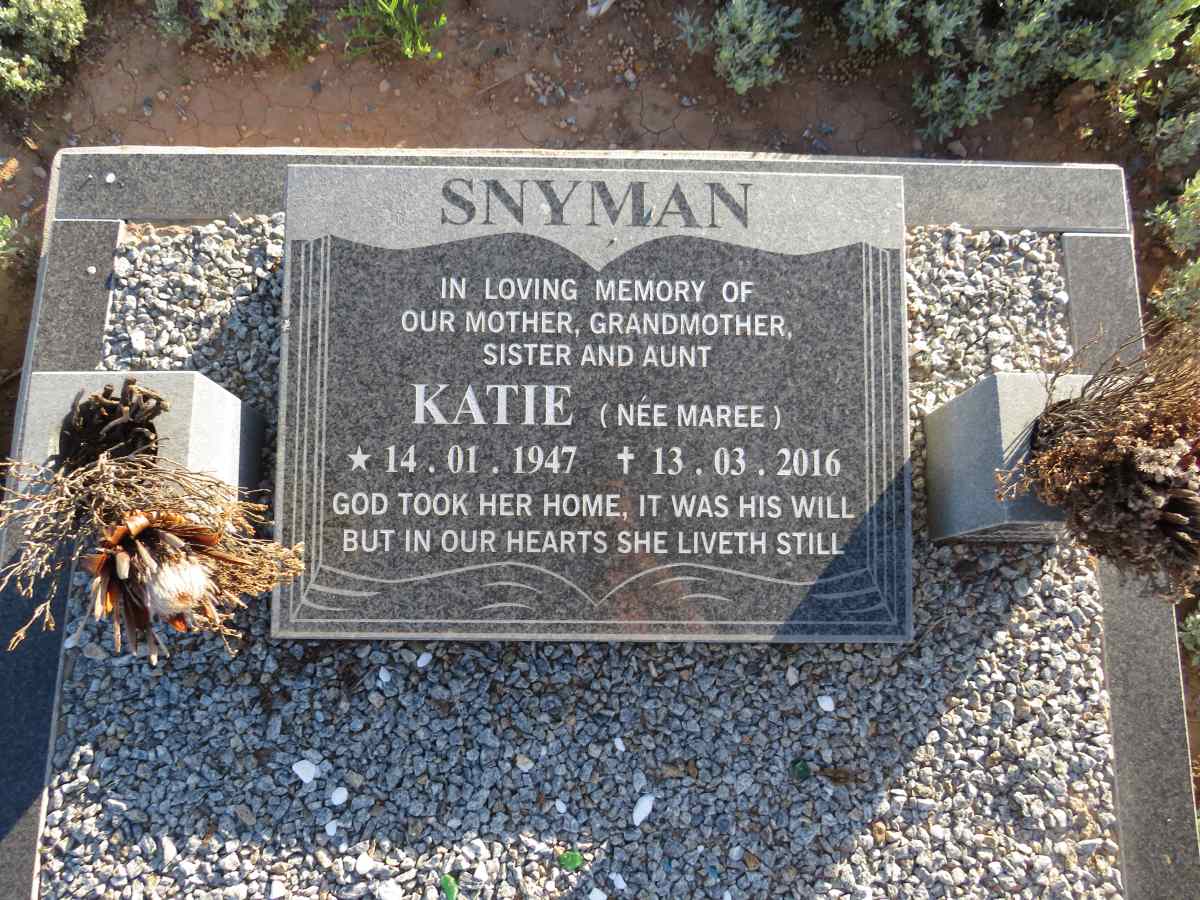 SNYMAN Katie nee MAREE 1947-2016