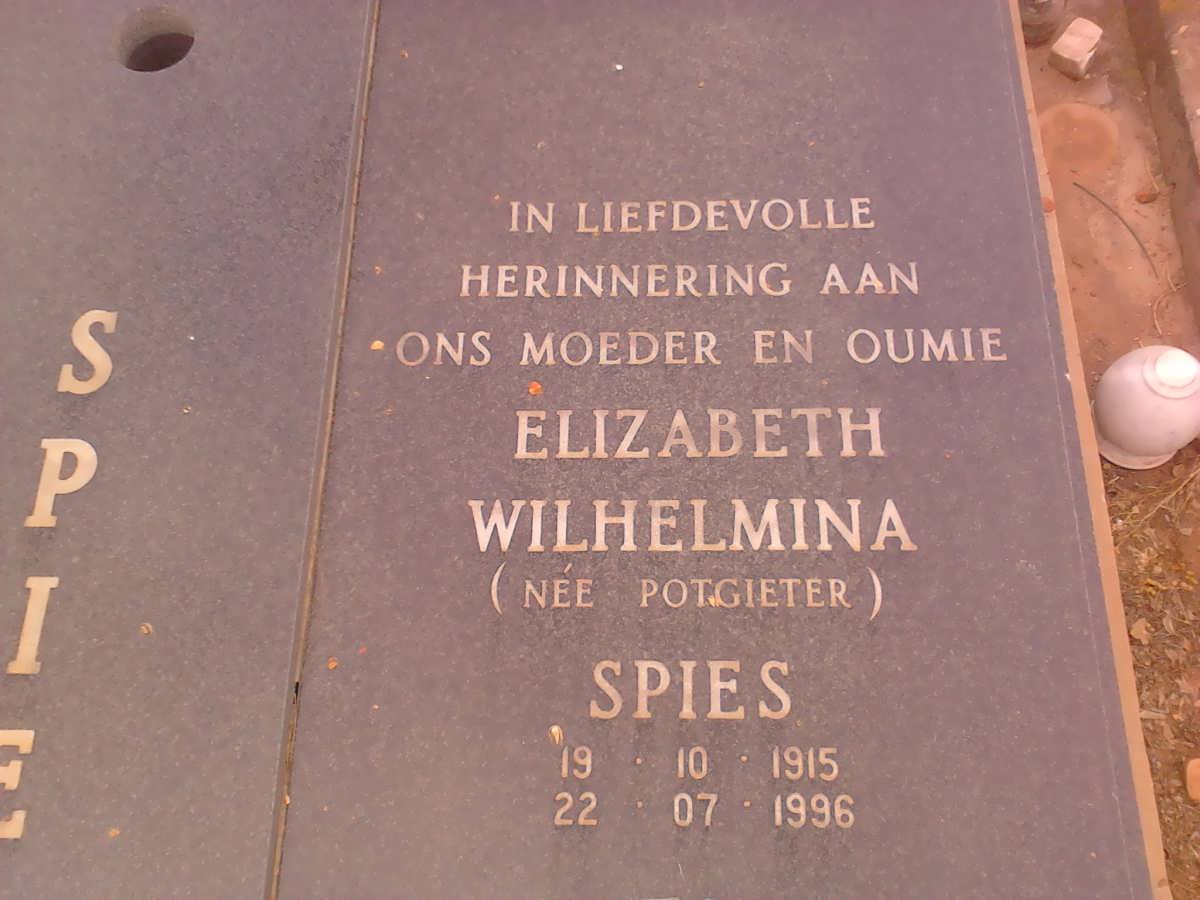 SPIES Elizabeth Wilhelmina nee POTGIETER 1915-1996