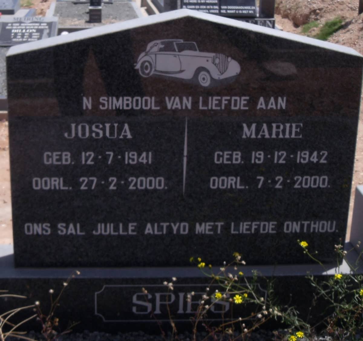 SPIES Josua 1941-2000 &amp; Marie 1942-2000