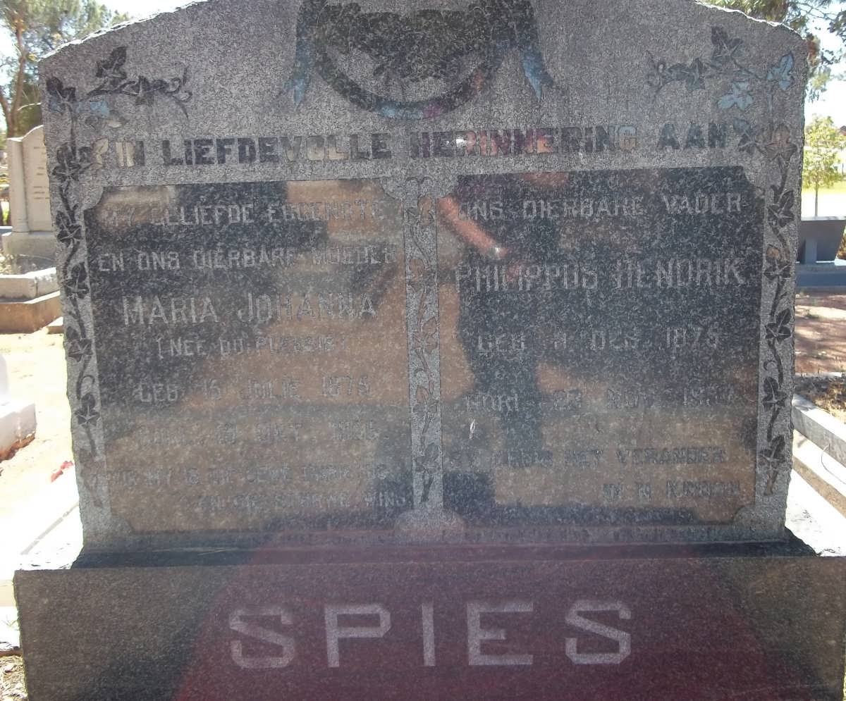 SPIES Philippus Hendrik 1875-1952 &amp; Maria Johanna du PLESSIS 1875-