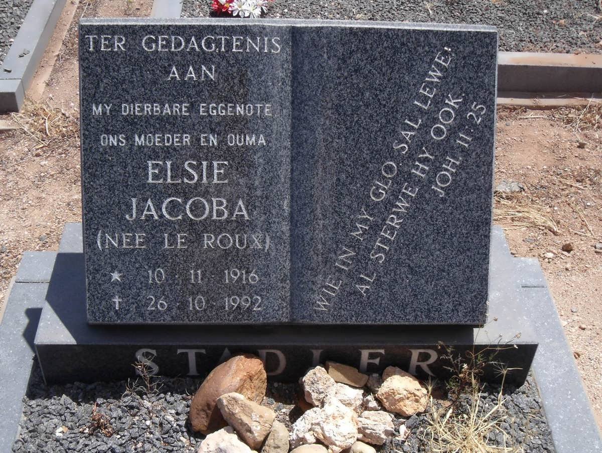 STADLER Elsie Jacoba nee LE ROUX 1916-1992