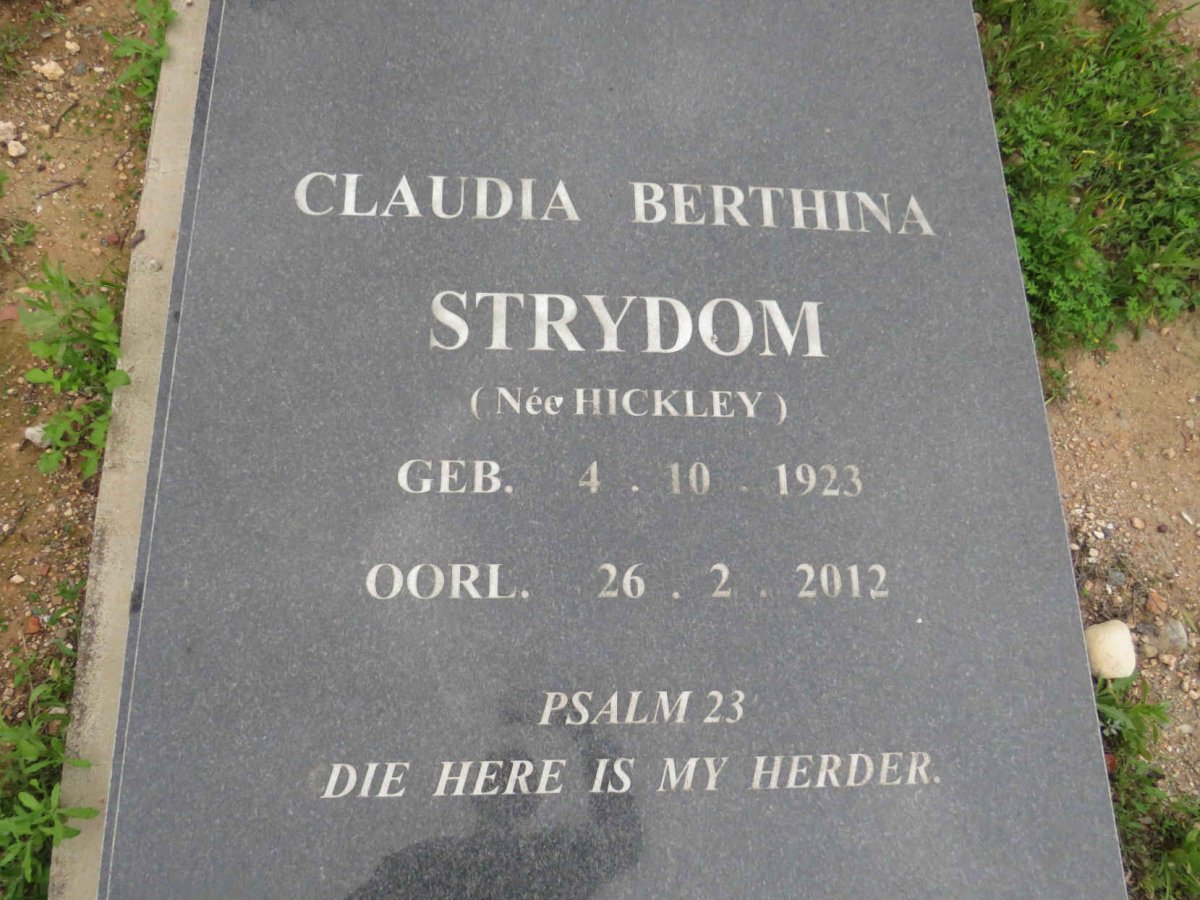 STRYDOM Claudia Berthina nee HICKLEY 1923-2012