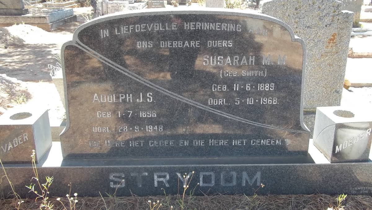 STRYDOM Adolph J.S. 1896-1948 &amp; Susarah M.M. SMITH 1889-1968