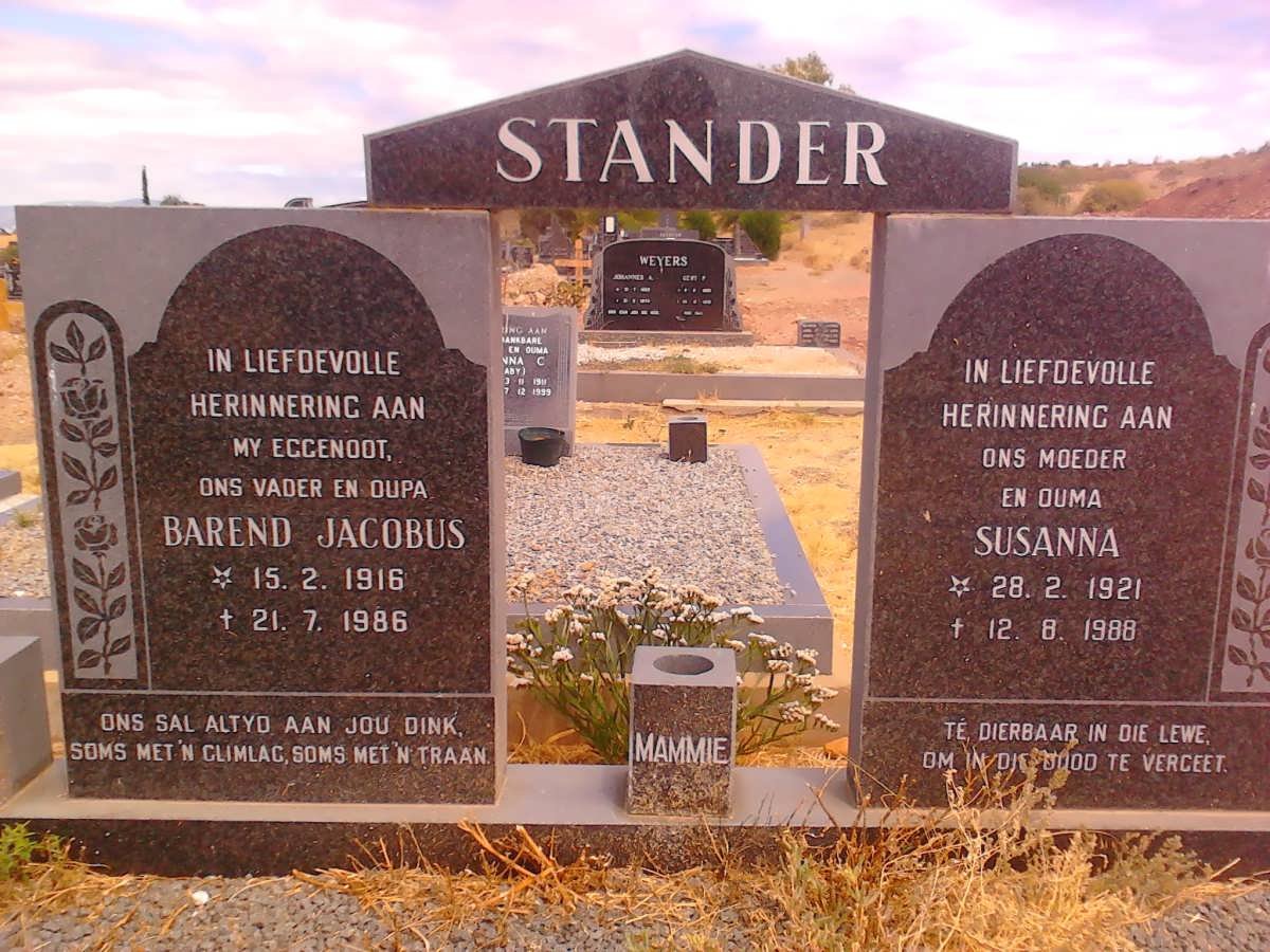 STANDER Barend Jacobus 1916-1986 &amp; Susanna 1921-1988