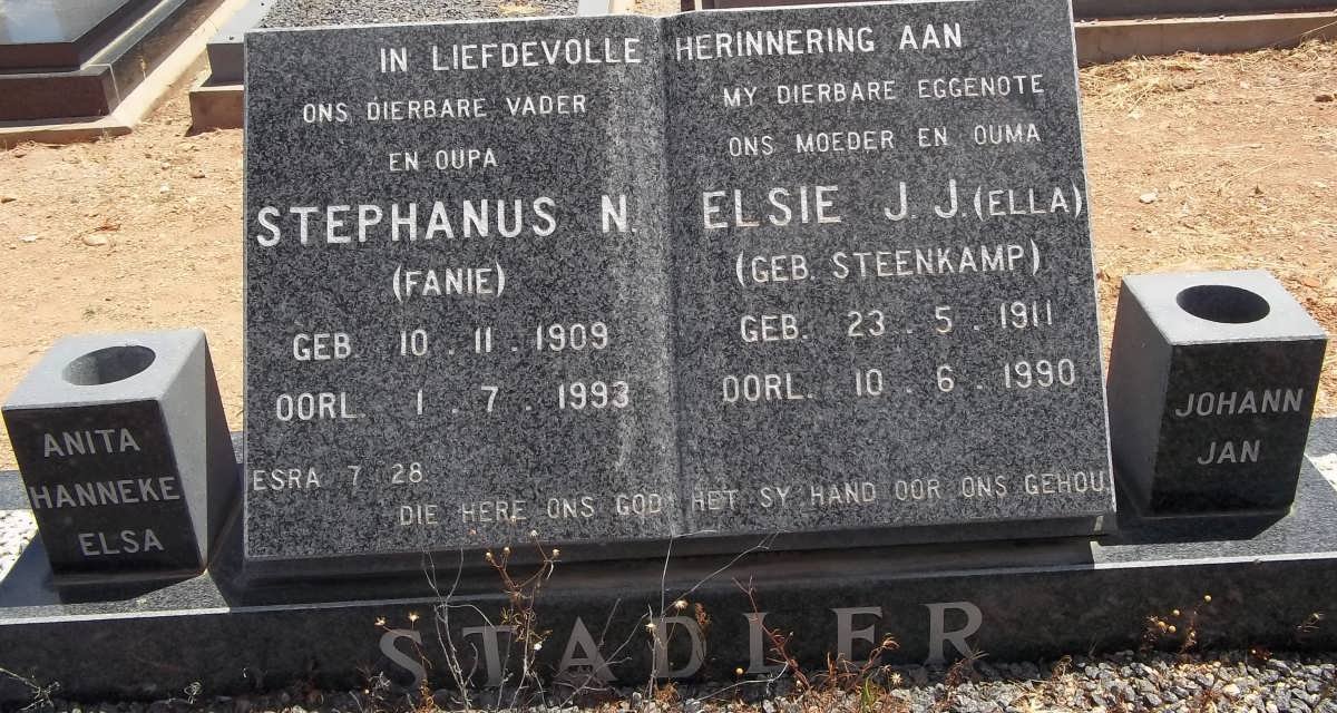 STADLER Stephanus N. 1909-1993 &amp; Elsie J.J. STEENKAMP 1911-1990