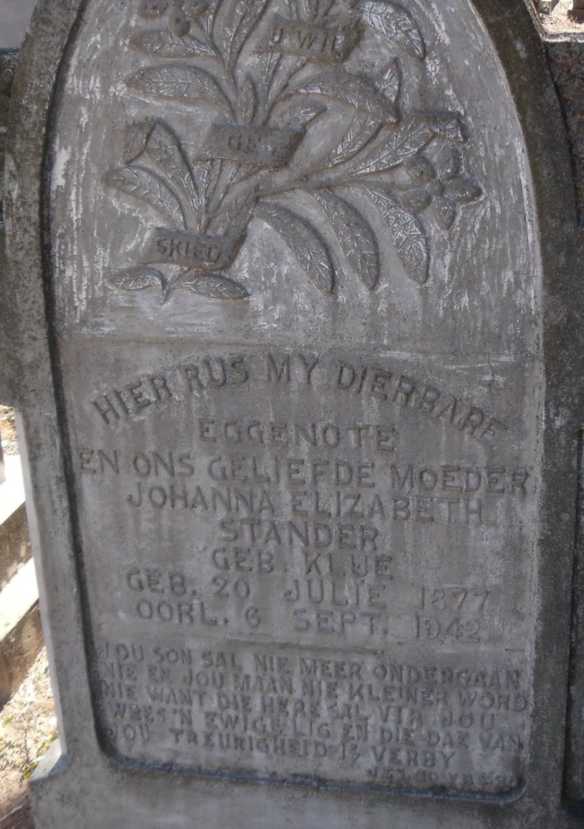 STANDER Johanna Elizabeth nee KLUE 1877-1942