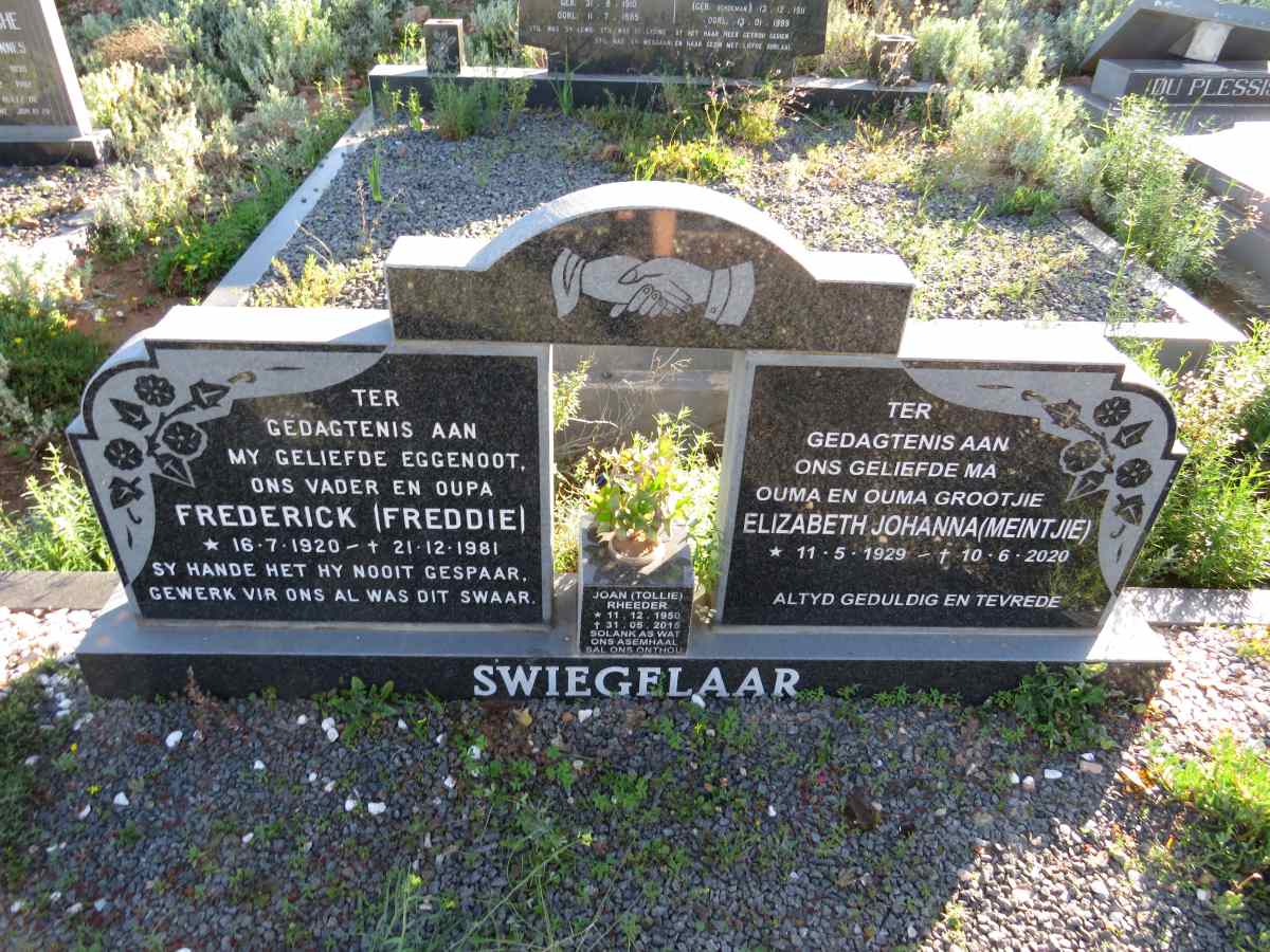 SWIEGELAAR Frederick 1920-1981 & Elizabeth Johanna MEINTJIE 1929-2020
