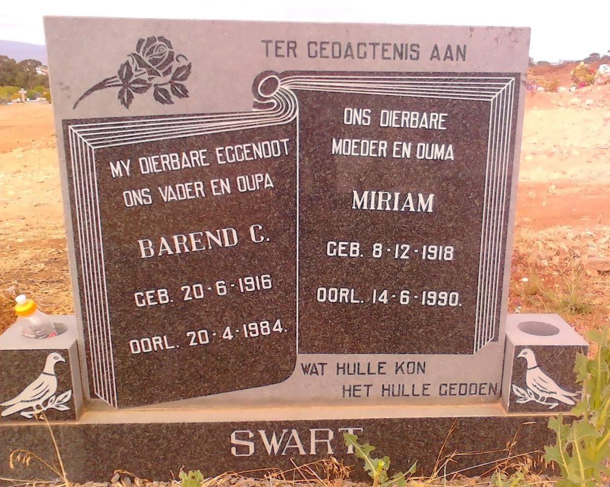 SWART Barend C. 1916-1984 &amp; Miriam 1918-1990