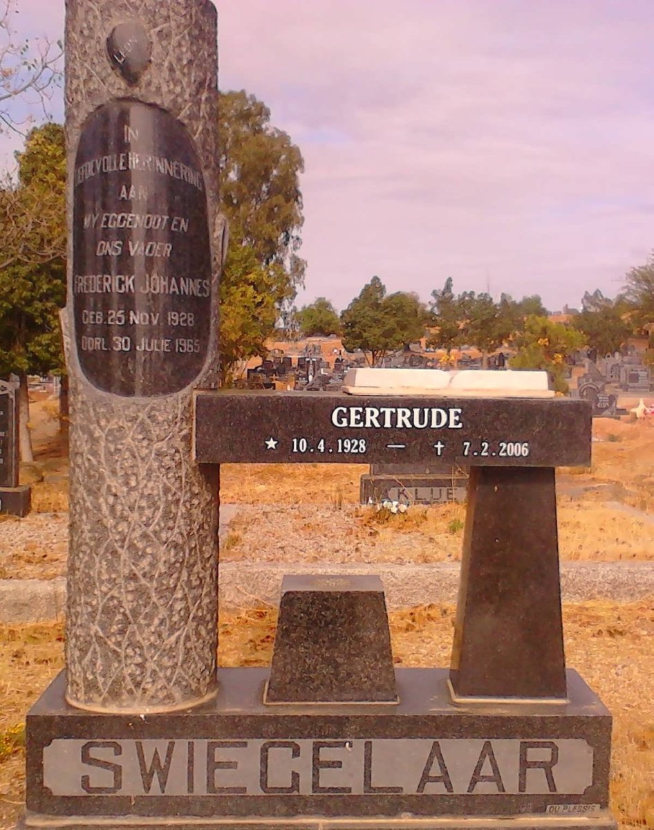 SWIEGELAAR Frederick Johannes 1928-1965 &amp; Gertrude 1928-2006