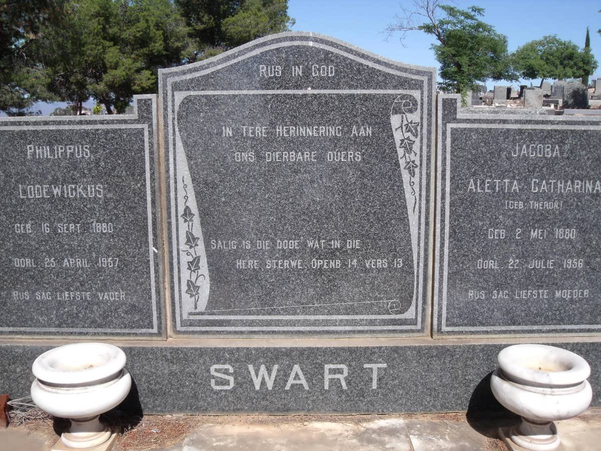 SWART Philippus Lodewickus 1880-1957 &amp; Jacoba Aletta Catharina THERON 1880-1956
