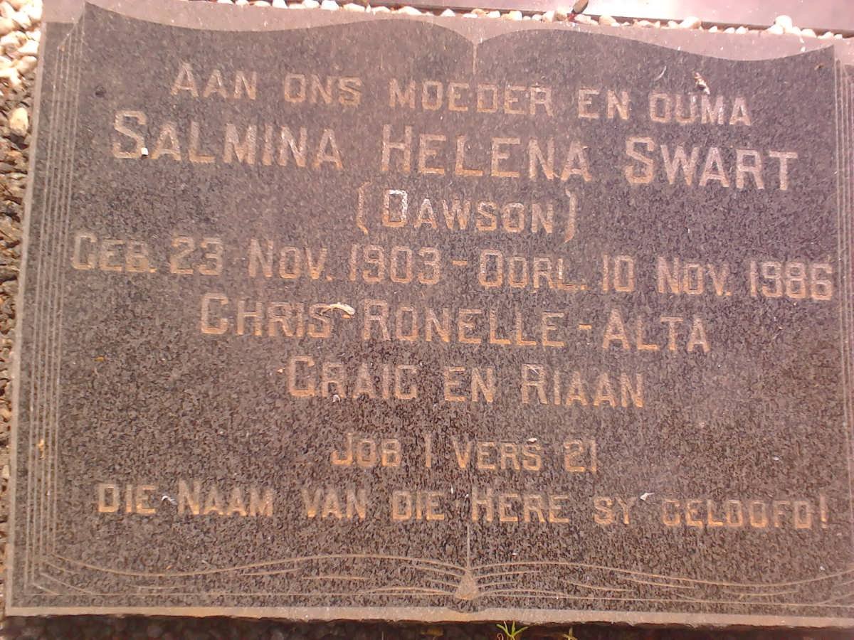 SWART Salmina Helena nee DAWSON 1903-1986