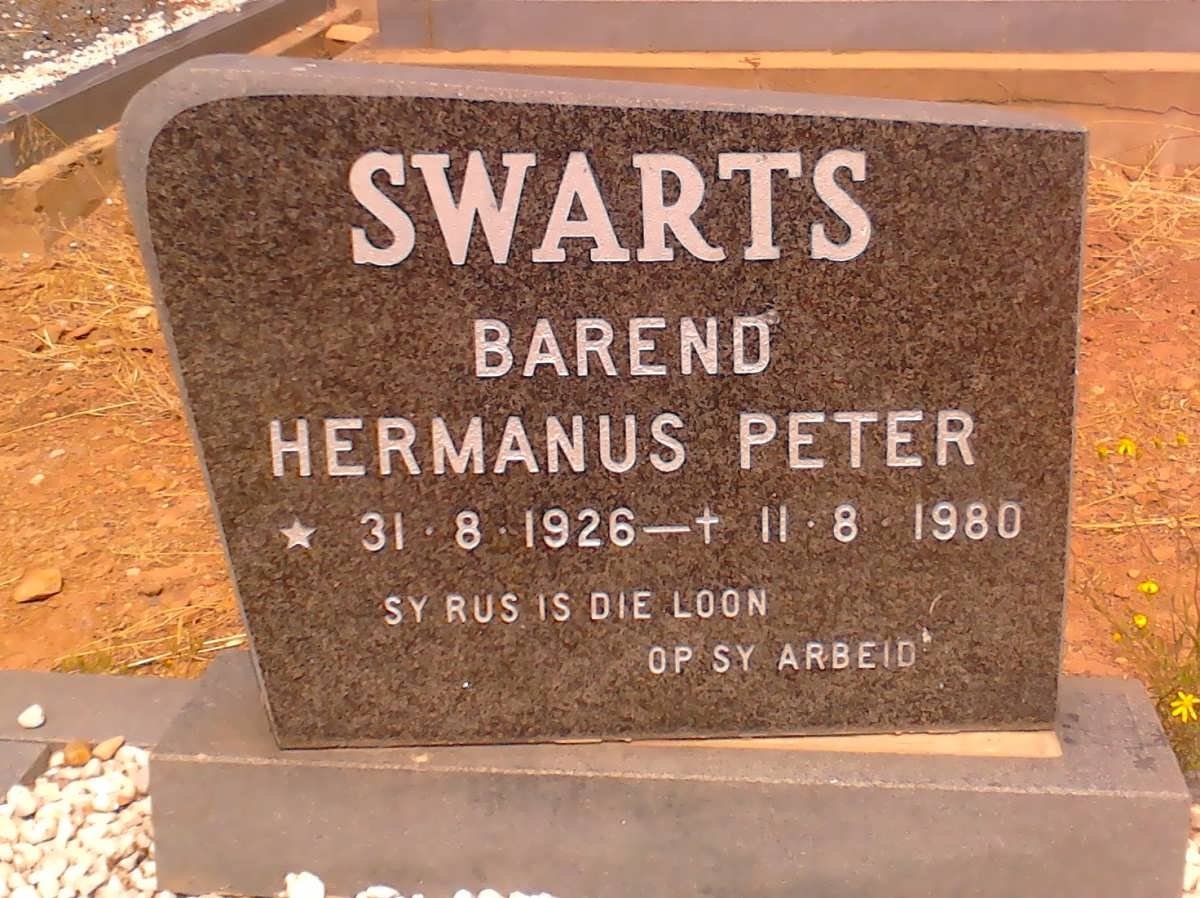 SWARTS Barend Hermanus Peter 1926-1980