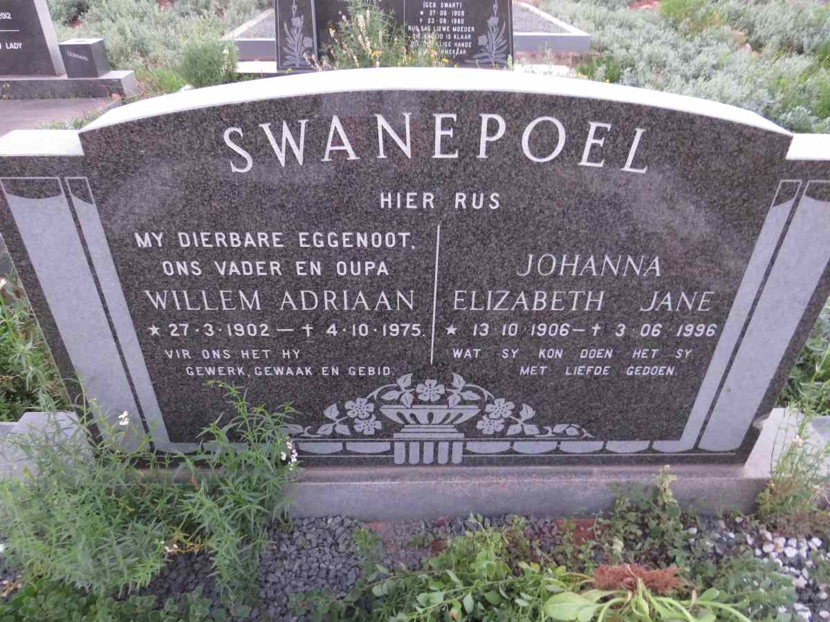 SWANEPOEL Willem Adriaan 1902-1975 & Johanna Elizabeth Jane 1906-1996