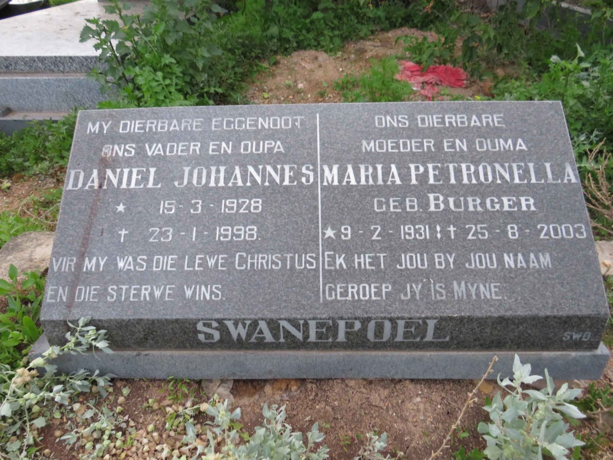 SWANEPOEL Daniel Johannes 1928-1998 & Maria Petronella BURGER 1931-2003