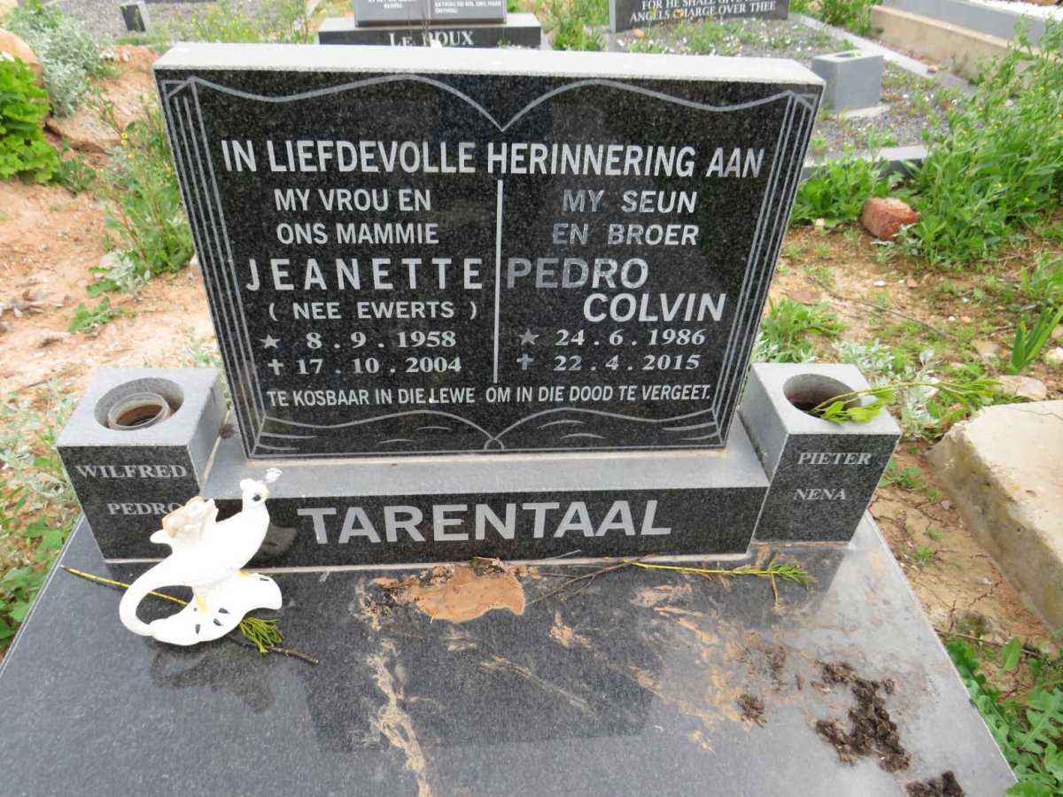 TARENTAAL Pedro Colvin 1986-2015 & Jeanette EWERTS 1958-2004