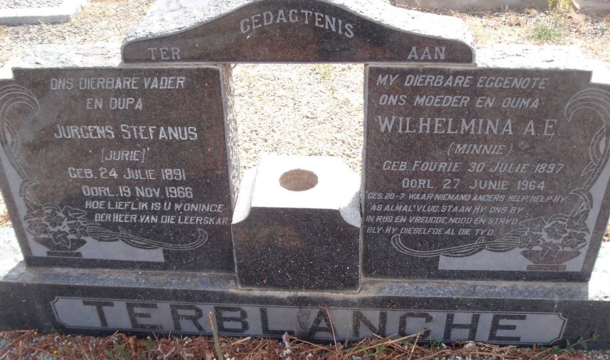 TERBLANCHE Jurgens Stefanus 1891-1966 &amp; Wilhelmina A.E. MINNIE 1897-1964