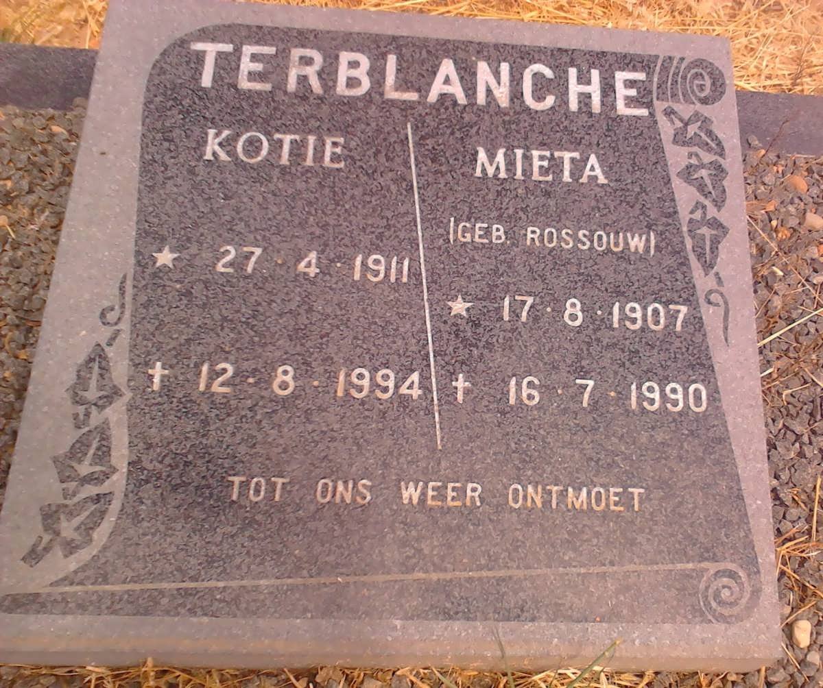 TERBLANCHE Kotie 1911-1994 &amp; Mieta ROSSOUW 1907-1990