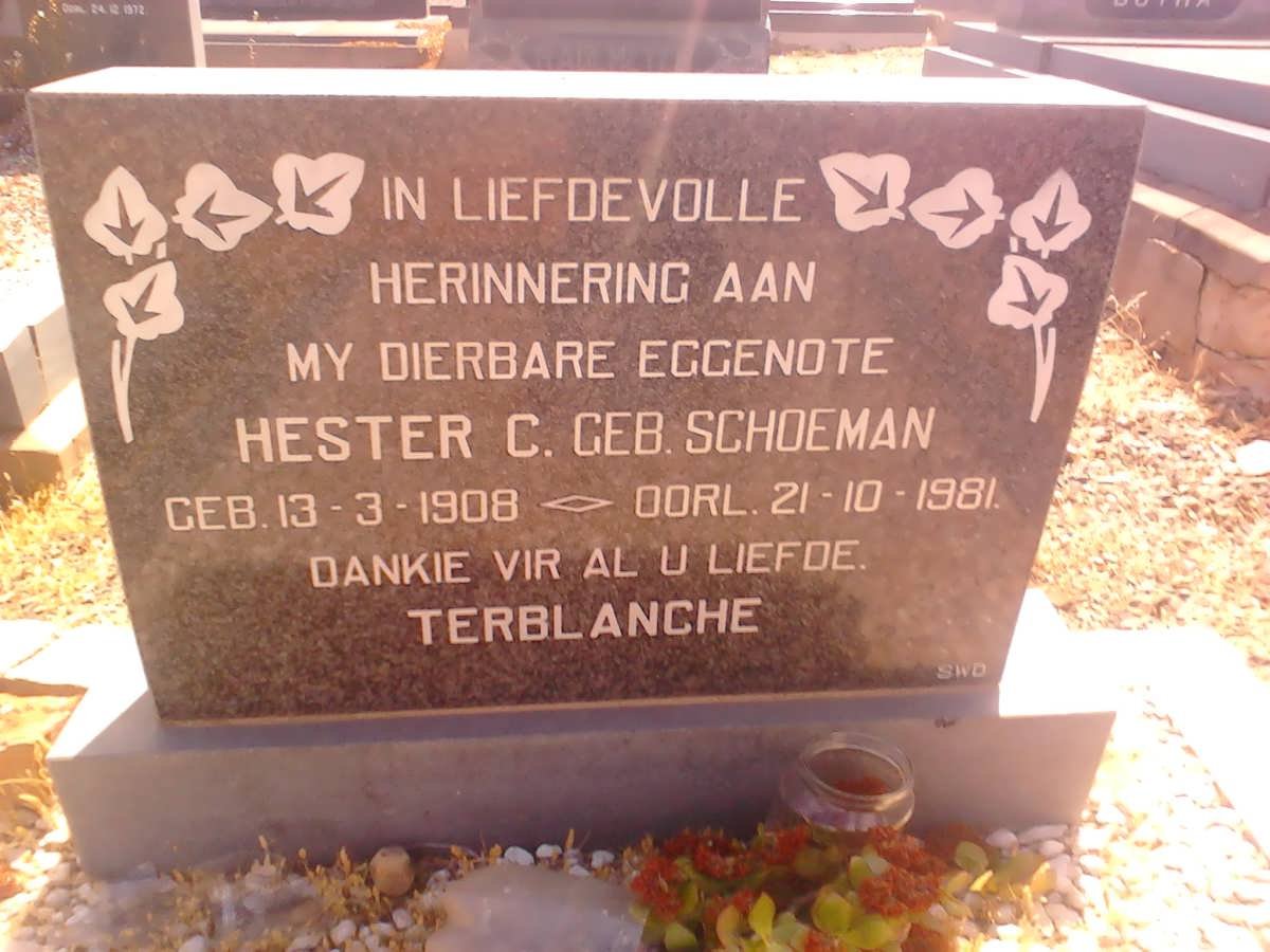 TERBLANCHE Hester C. nee SCHOEMAN 1908-1981
