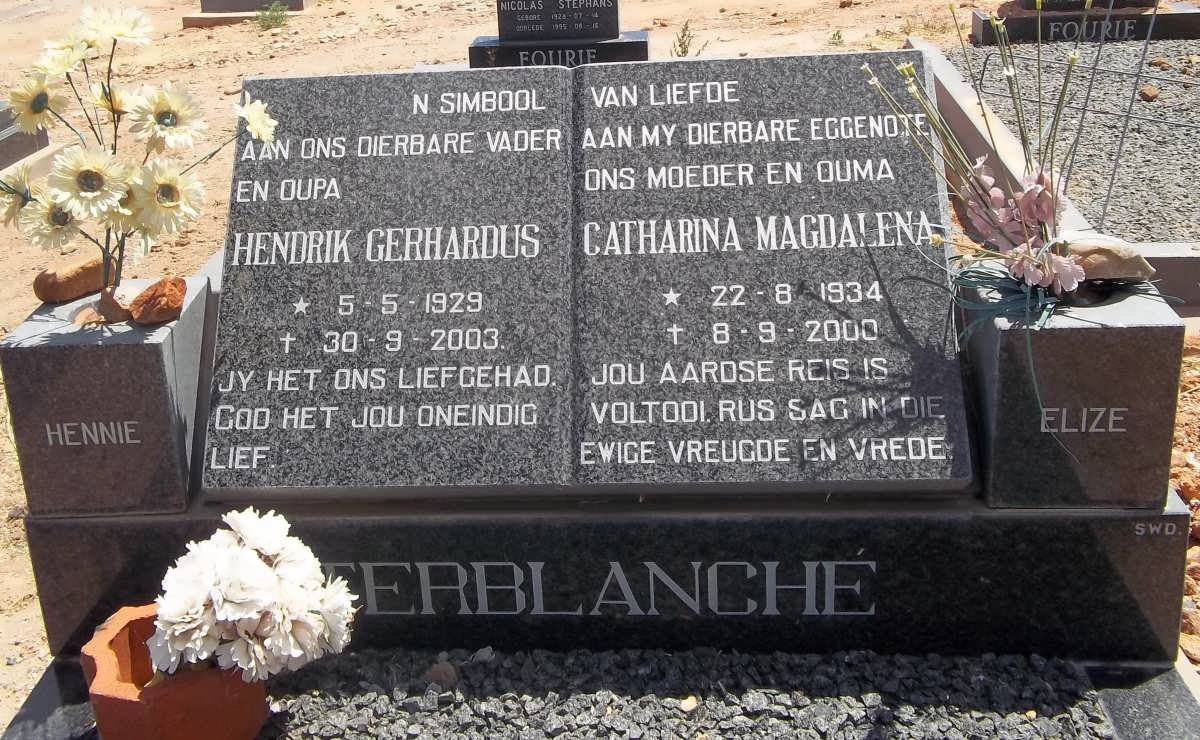 TERBLANCHE Hendrik Gerhardus 1929-2003 &amp; Catharina Magdalena 1934-2000