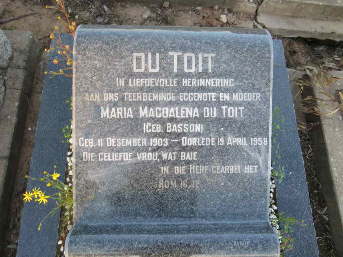 TOIT Maria Magdalena, du nee BASSON 1903-1958