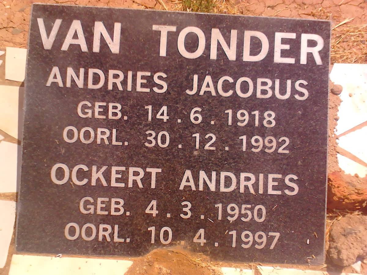 TONDER Andries Jacobus, van 1918-1992 :: VAN TONDER Ockert Andries 1950-1997