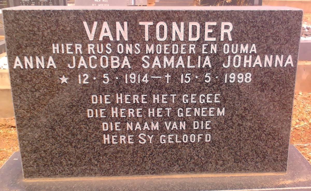 TONDER Anna Jacoba Samalia Johanna, van 1914-1998