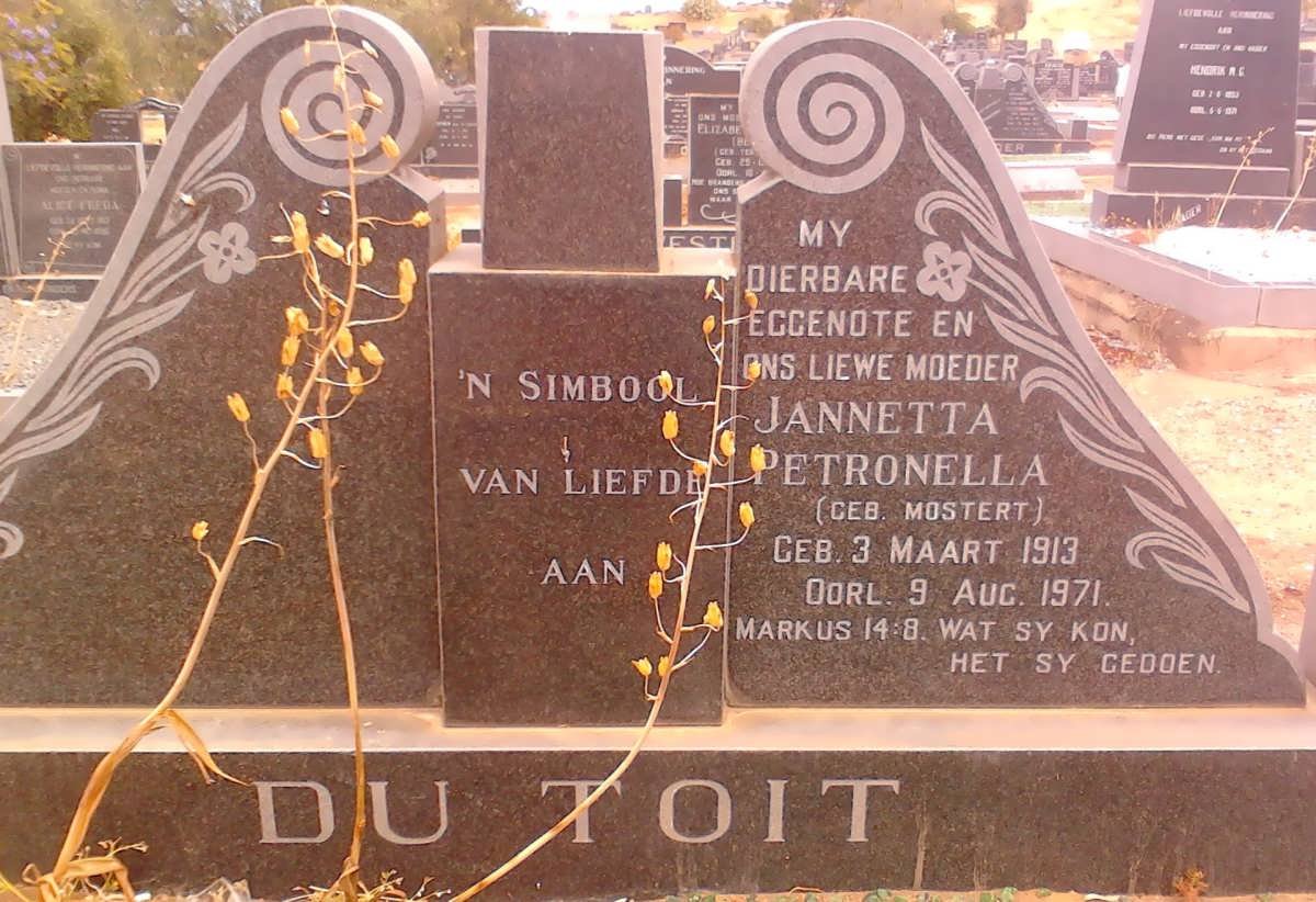 TOIT Jannetta Petronella, du nee MOSTERT 1913-1971