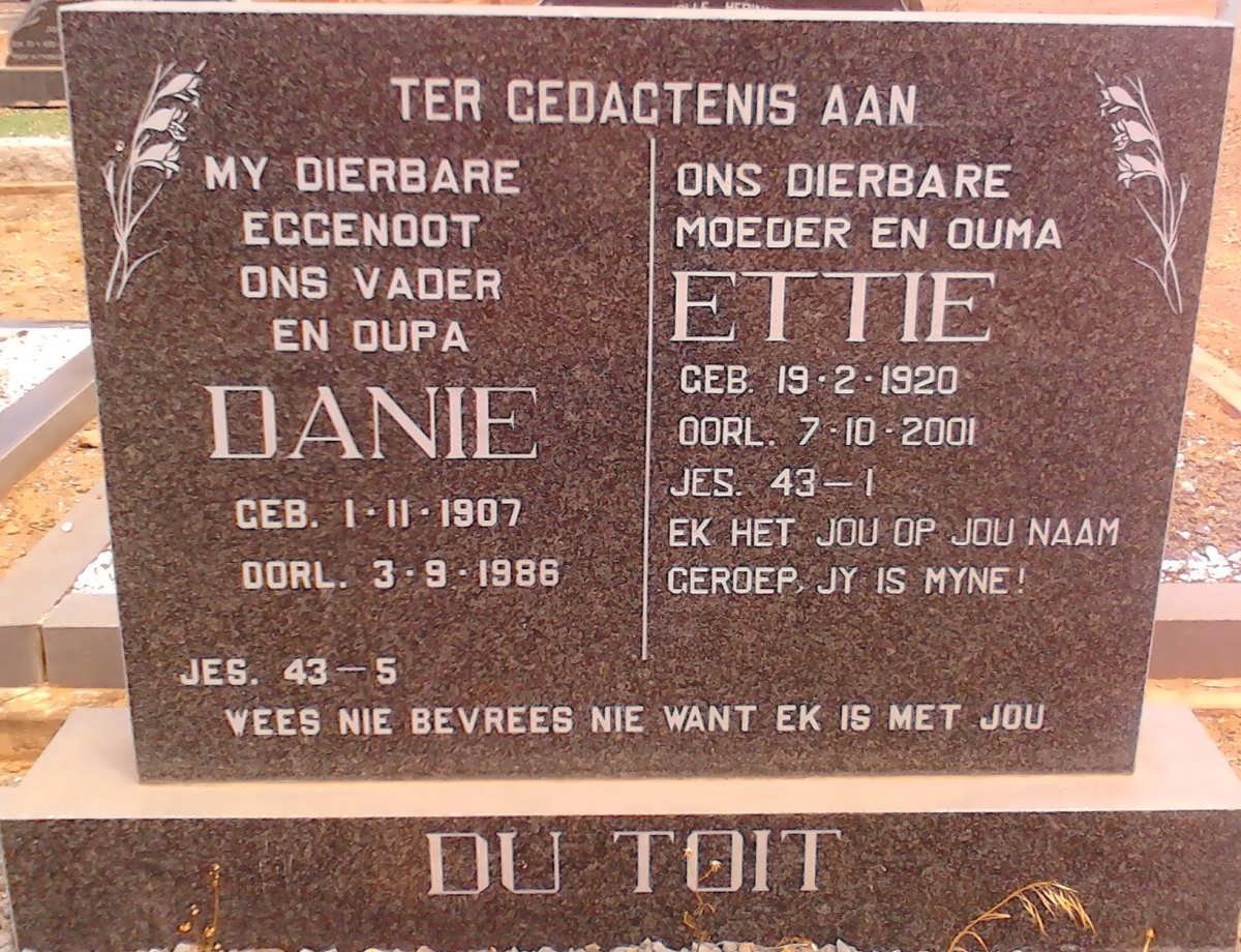 TOIT Danie, du 1907-1986 &amp; Ettie 1920-2001