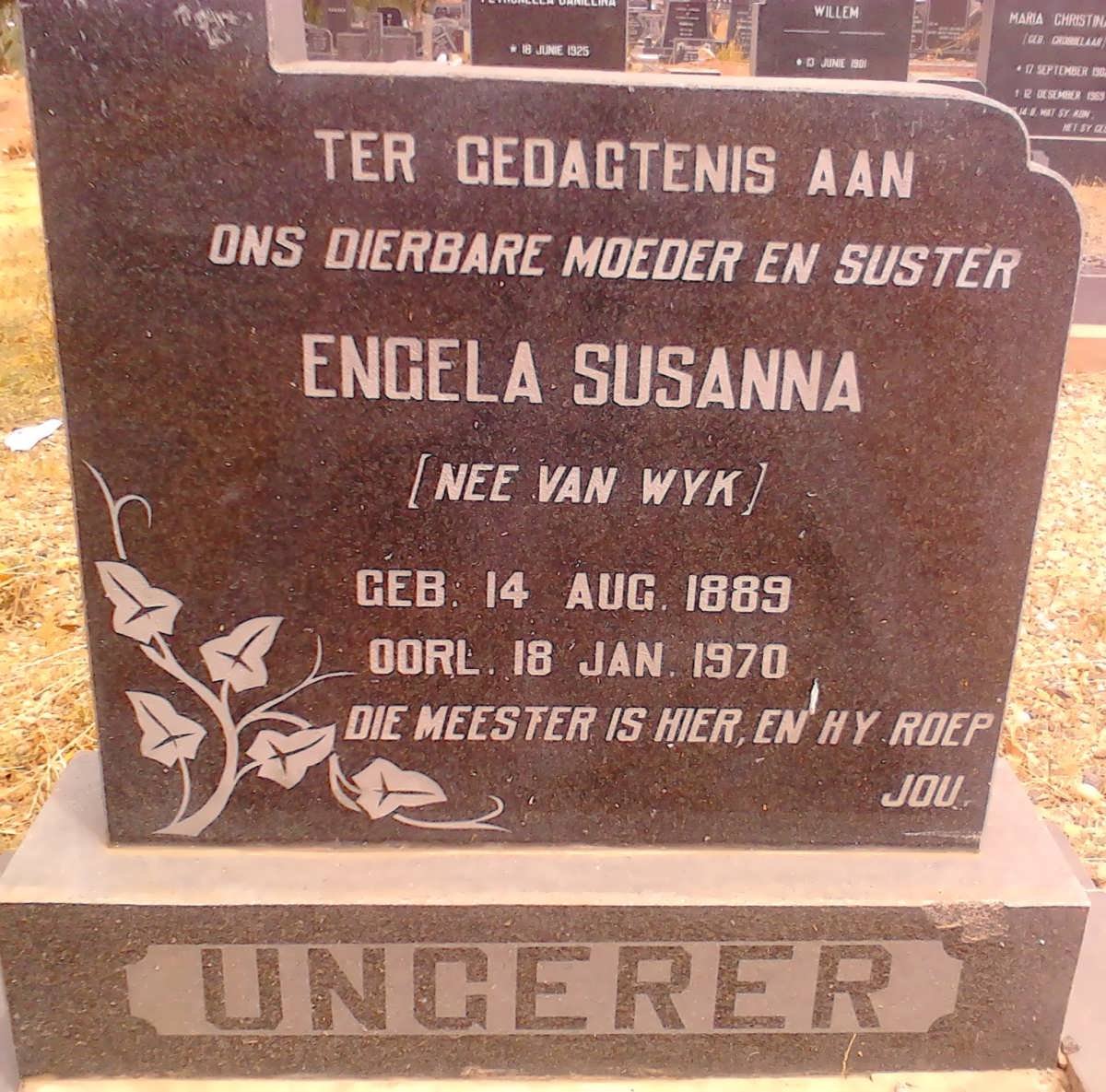UNGERER Engela Susanna nee VAN WYK 1889-1970