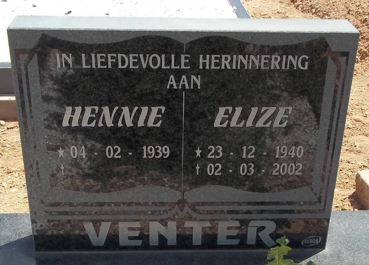 VENTER Hennie 1939- &amp; Elize 1940-2002