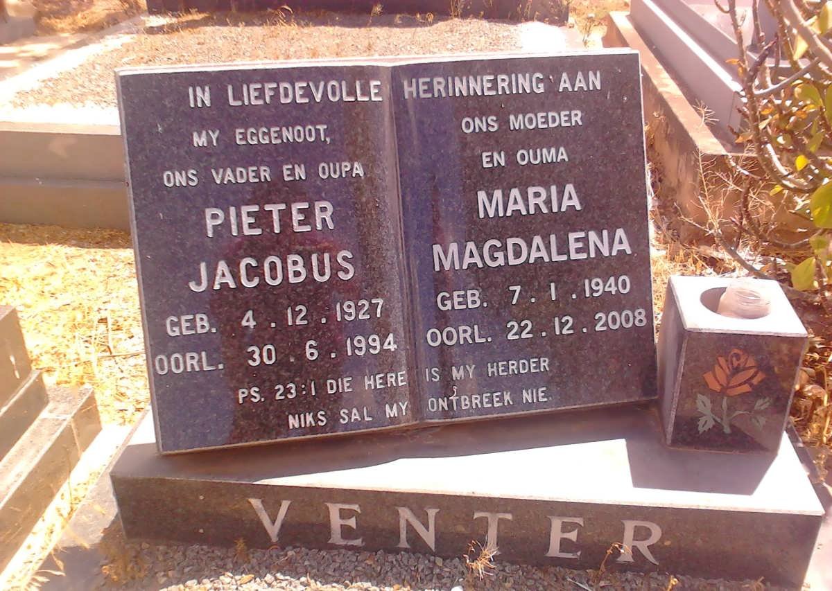 VENTER Pieter Jacobus 1927-1994 &amp; Maria Magdalena 1940-2008