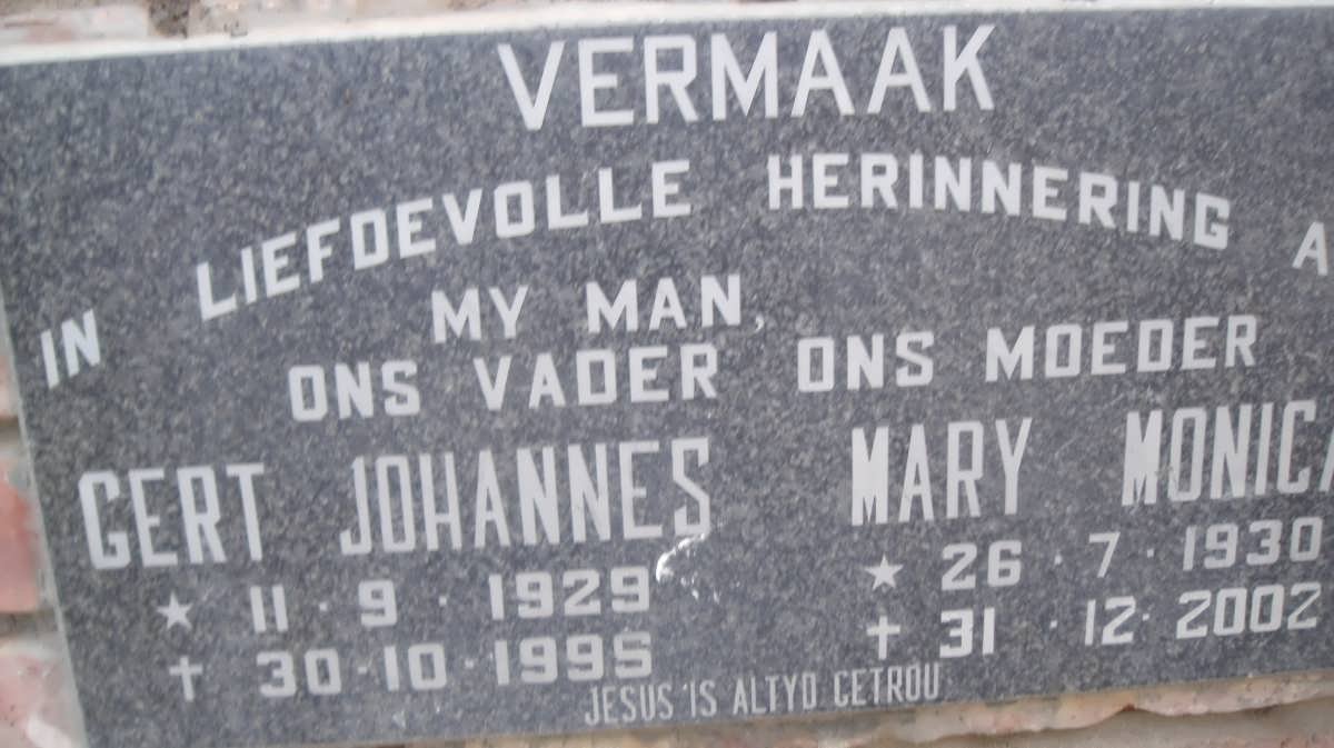 VERMAAK Gert Johannes 1929-1995 &amp; Mary Monica 1930-2002