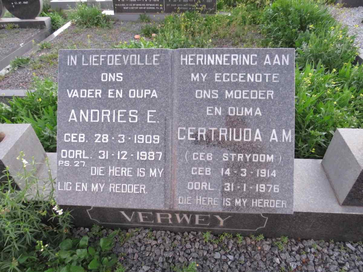 VERWEY Andries E. 1909-1987 & Gertriuda A.M. STRYDOM 1914-1976