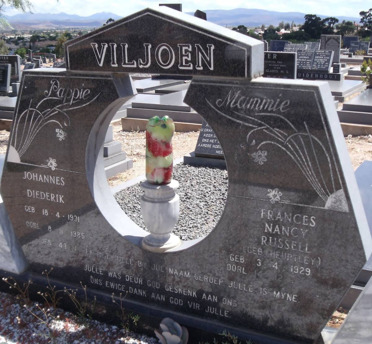 VILJOEN Johannes Diederik 1931-1986 &amp; Frances Nancy Russel HEURTLEY 1929-1995