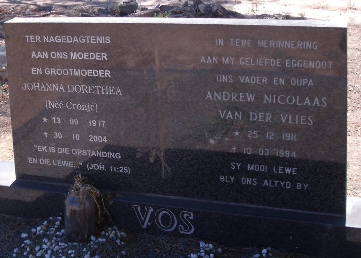 VOS Andrew Nicolaas van der Vlies 1911-1994 &amp; Johanna Dorethea CRONJÉ 1917-2004