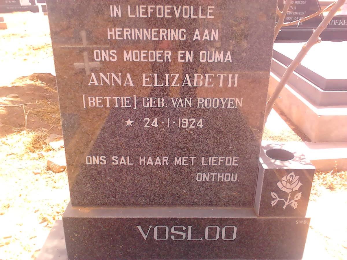 VOSLOO Anna Elizabeth nee VAN ROOYEN 1924-