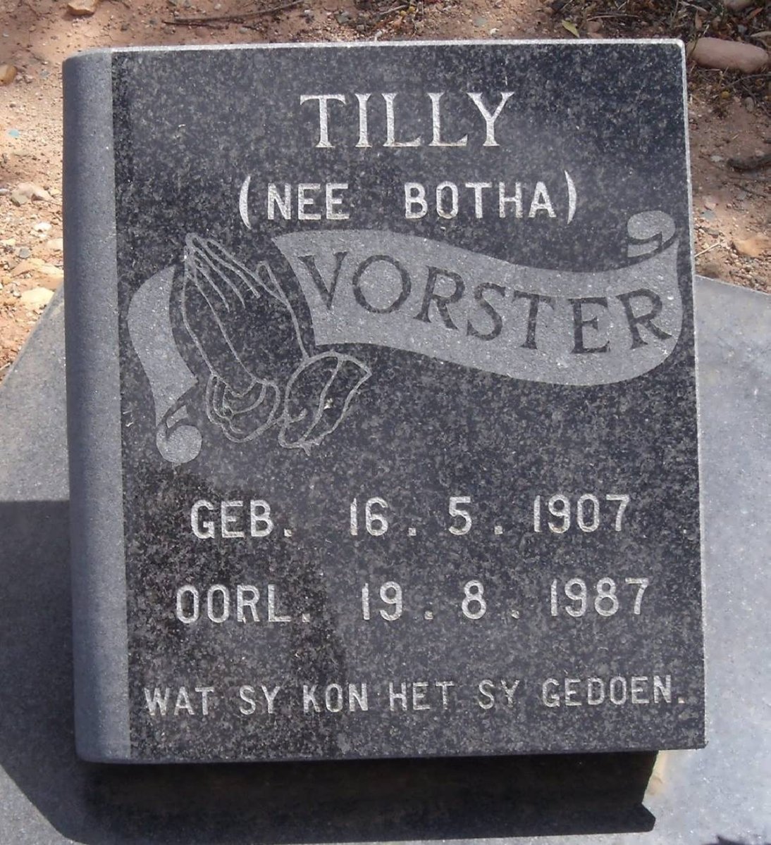 VORSTER Tilly nee BOTHA 1907-1987