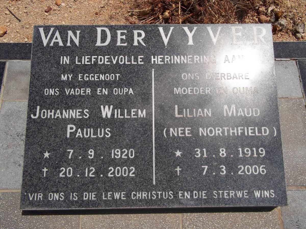 VYVER Johannes Willem Paulus, van der 1920-2002 &amp; Lilian Maud NORTHFIELD 1919-2006