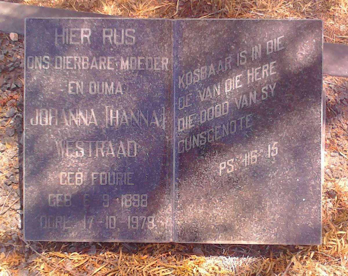 WESTRAAD Johanna nee FOURIE 1898-1979