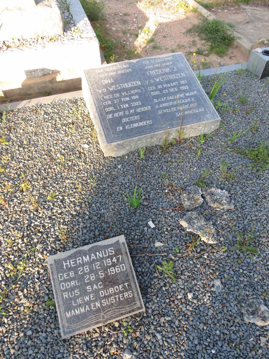 WESTHUIZEN Frederik J., v.d. 1917-1955 & Dina DE VILLIERS 1918-2002 :: VAN DER WESTHUIZEN Hermanus 1947-1960