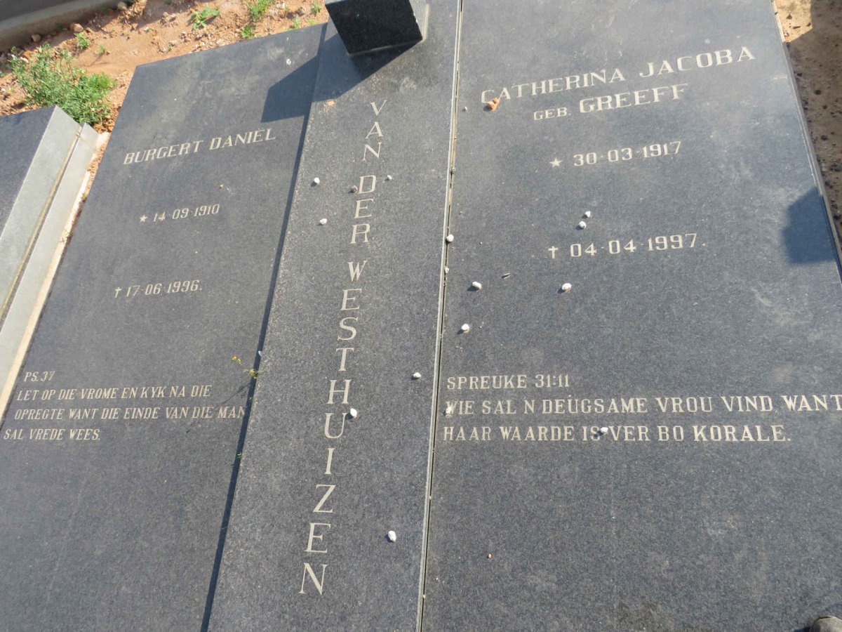 WESTHUIZEN Burgert Daniel, van der 1910-1996 & Catherina Jacoba GREEFF 1917-1997