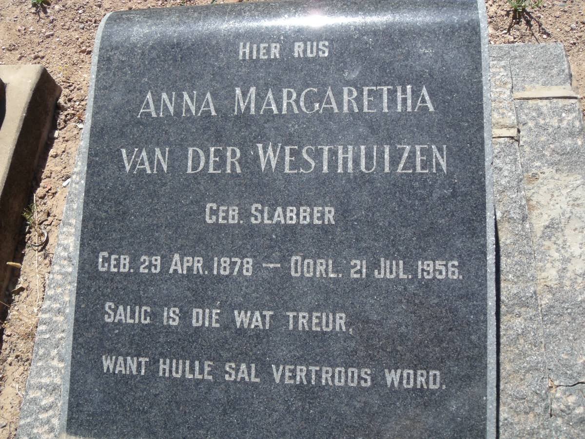 WESTHUIZEN Anna Margaretha, van der nee SLABBER 1878-1956